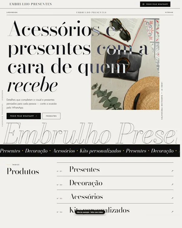 Site de exemplo para Acessórios e Presentes