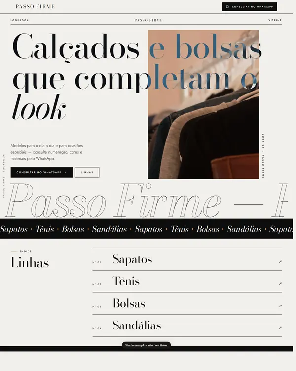 Site de exemplo para Calçados e Bolsas