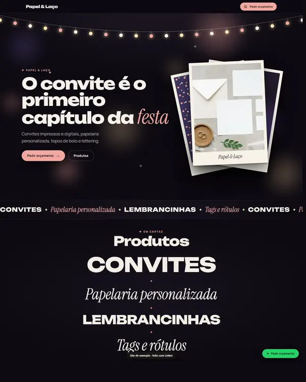 Site de exemplo para Convites e Papelaria