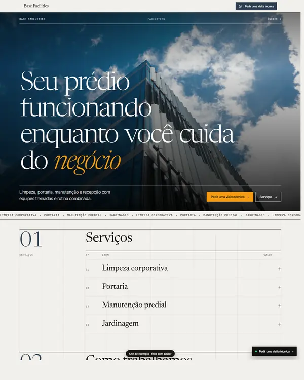Site de exemplo para Facilities