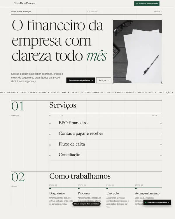 Site de exemplo para Financeiro