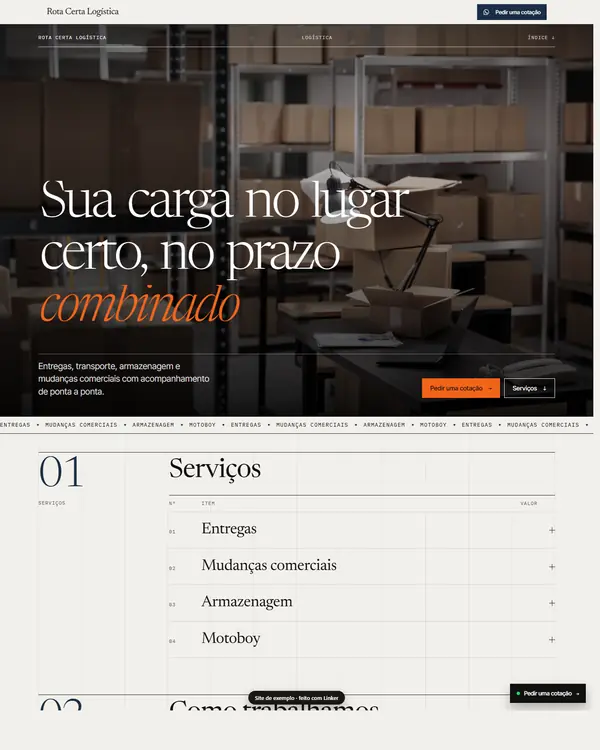 Site de exemplo para Logística