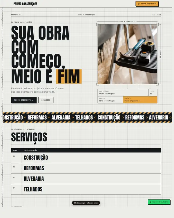 Site de exemplo para Obra e Construção