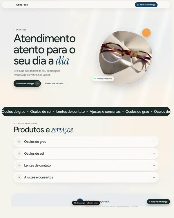Site de exemplo para Óticas e Farmácias