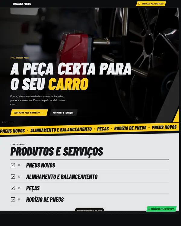 Site de exemplo para Pneus e Peças