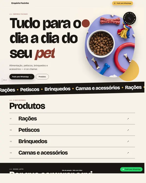 Site de exemplo para Produtos Pet