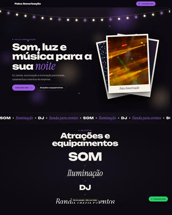 Site de exemplo para Som, Luz e Música