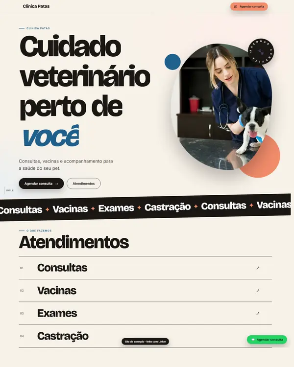 Site de exemplo para Veterinário